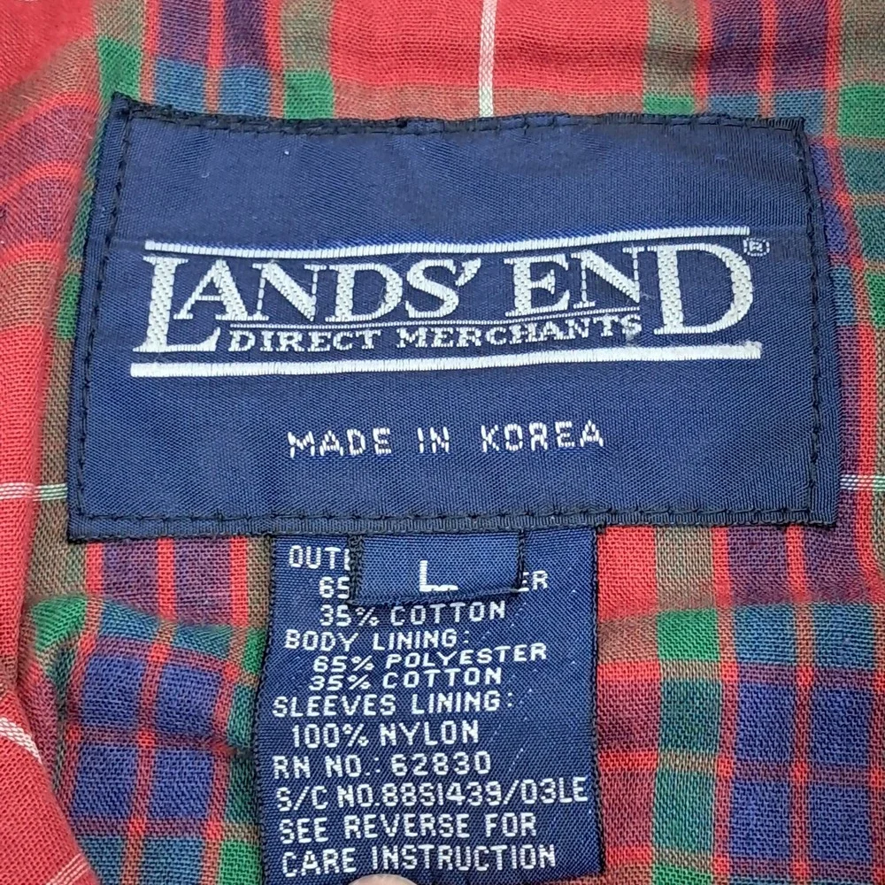 Vintage Lands End Red Harrington Jacket Plaid Lined Bomber Windbreaker Large